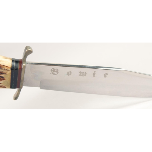 46 - THE ORIGINAL LINDER-MESSER SOLINGEN KNIFE, with antler handle in a leather case.