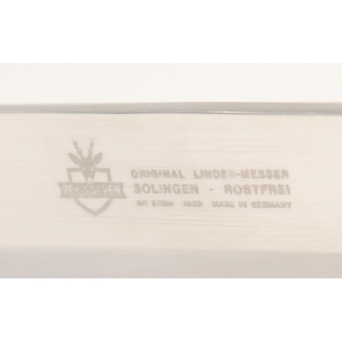 46 - THE ORIGINAL LINDER-MESSER SOLINGEN KNIFE, with antler handle in a leather case.