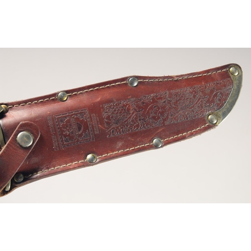 46 - THE ORIGINAL LINDER-MESSER SOLINGEN KNIFE, with antler handle in a leather case.