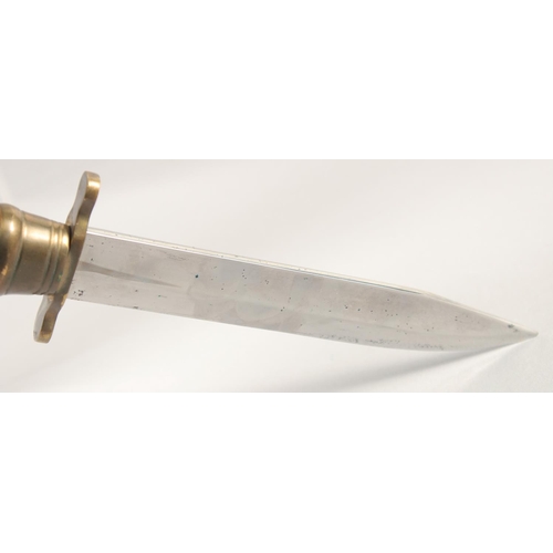 53 - A KNIFE, with brass mounts and antler handle, in a sheath with oak leaves, 10