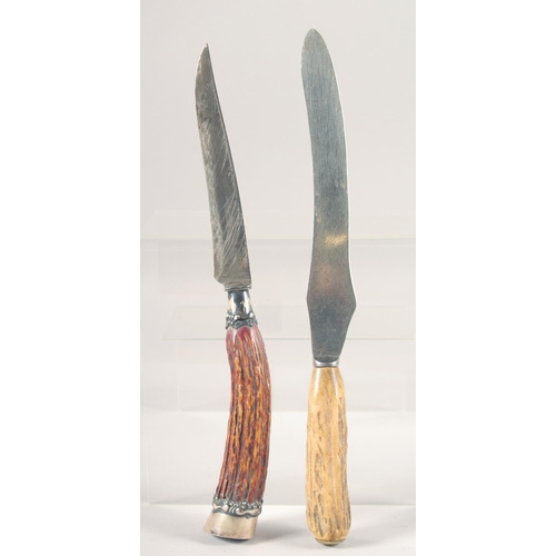 57 - TWO KNIVES, with antler handles, (2).