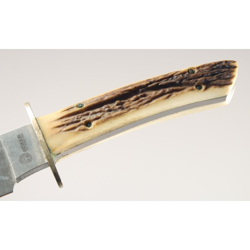 60 - A TREE BRAND BOXER 440 STAINLESS STEEL KNIFE, with antler handle, 10