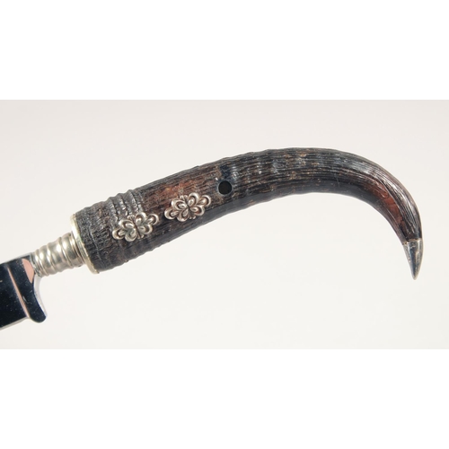 64 - A ROSTFREI SOLINGEN KNIFE, with curved horn handle.