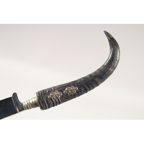 64 - A ROSTFREI SOLINGEN KNIFE, with curved horn handle.