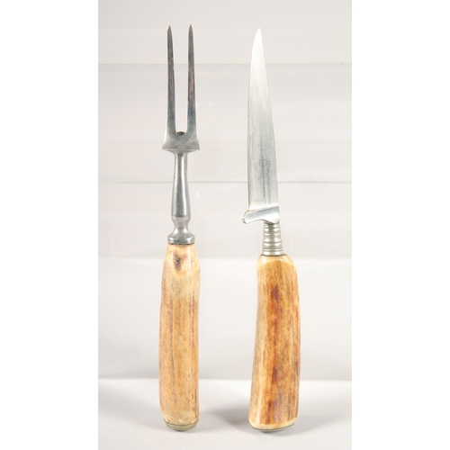 66 - AN ANTLER HANDLE KNIFE AND FORK, 8