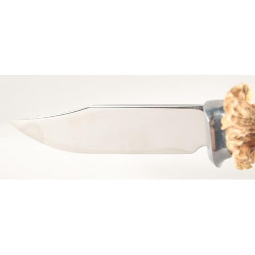 67 - A KNIFE, with antler handle, 10.5