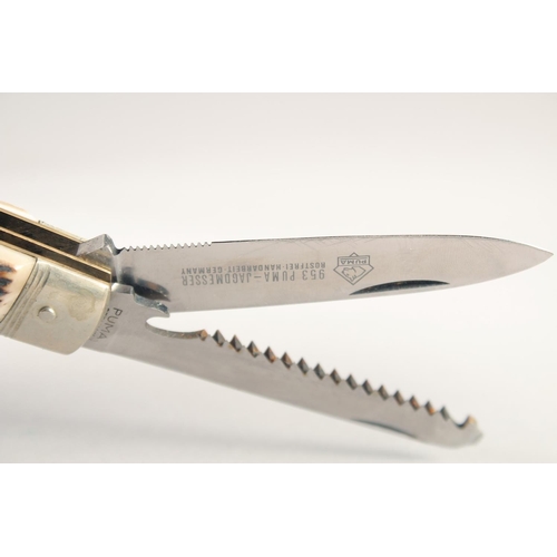 76 - A PUMA ROSTFREI COMBINATION POCKET KNIFE, with antler handle, 4.5