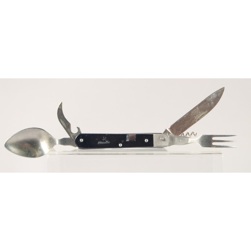 78 - A TRAVELLING FOLDING KNIFE, FORK, AND SPOON, 4.5