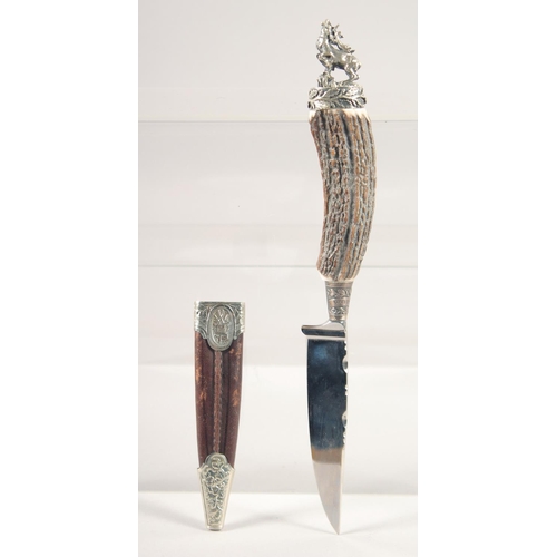 85 - A HUBERTUS SOLINGEN KNIFE, with silver mounted antler handle, with a deer, 10