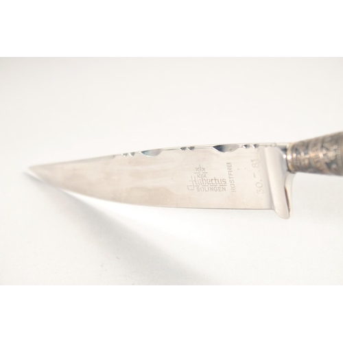 85 - A HUBERTUS SOLINGEN KNIFE, with silver mounted antler handle, with a deer, 10