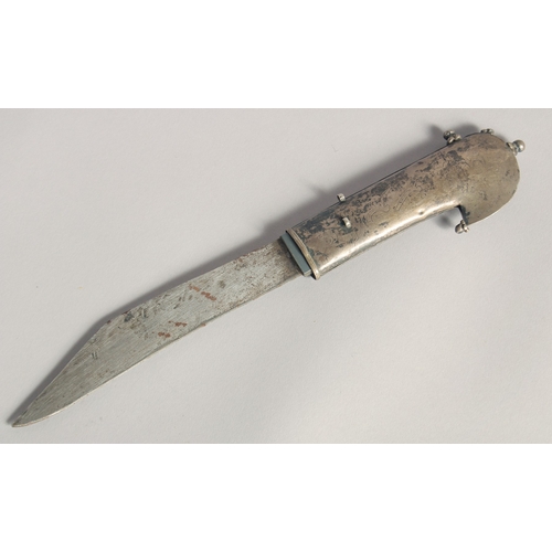 233 - A LATE 19TH CENTURY ARAB - POSSIBLY YEMENI KNIFE, with openworked handle, 33cm long.