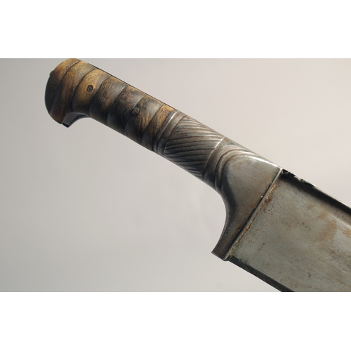 236 - A 19TH CENTURY AFRICAN KHYBER KNIFE, with buffalo horn hilt and leather overlaid scabbard, knife 66c... 