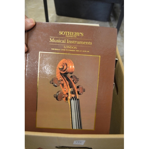 216 - A quantity of Sothebys musical instrument and other auction catalogues.