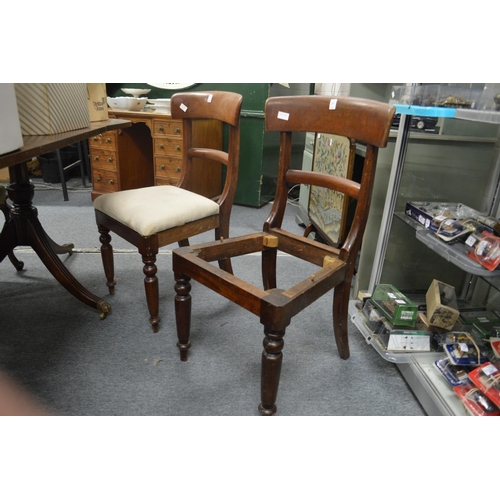 237 - Two 19th century mahogany dining chairs, one lacking seat.