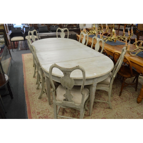 252 - A Swedish grey painted extending dining table 7' 10