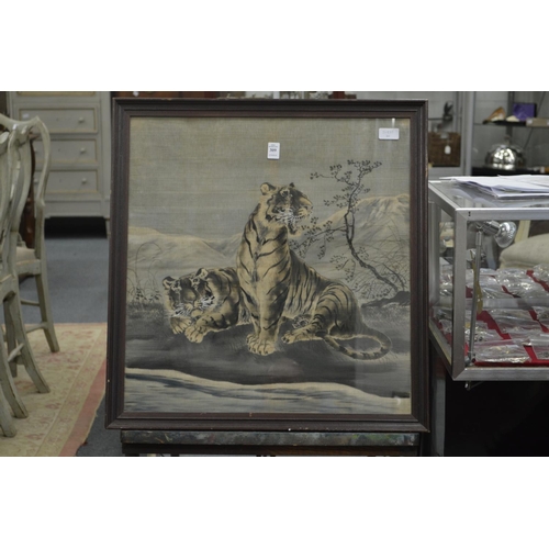 309 - A Japanese embroidered picture of two tigers.