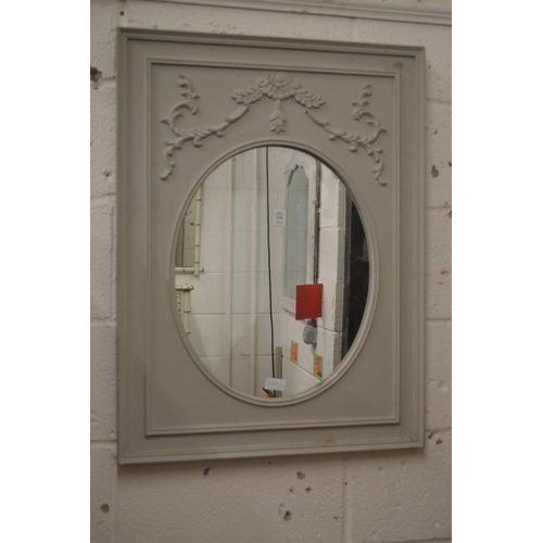 314 - A decorative grey painted wall mirror.