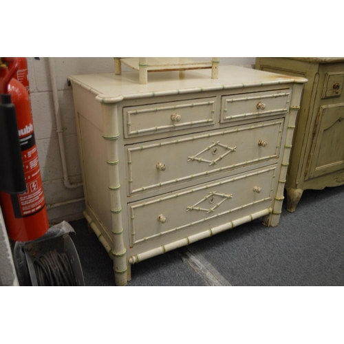 317 - A painted faux bamboo chest of drawers.