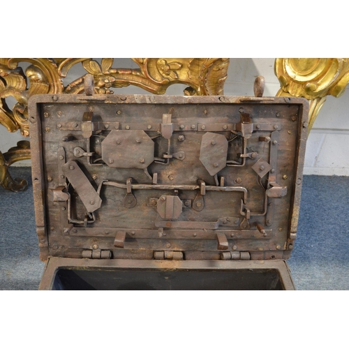 355 - A good small wrought iron Armada chest.