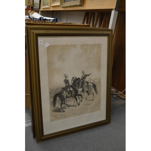 372 - A set of four black and white prints depicting military figures on horseback.