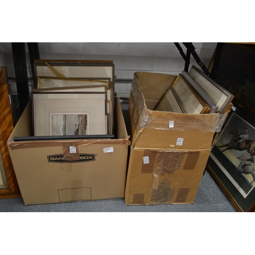 377 - Two boxes of paintings, prints and engravings.