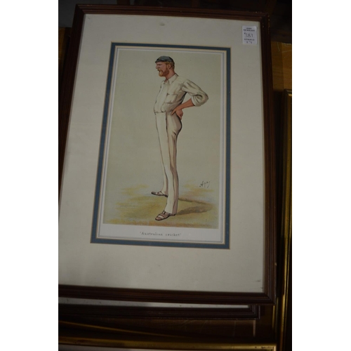 387 - A set of four colour prints depicting cricketers.