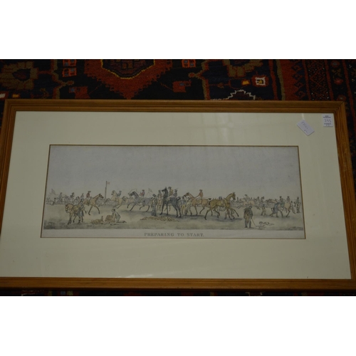 393 - A set of three colour engravings depicting horse racing scenes.