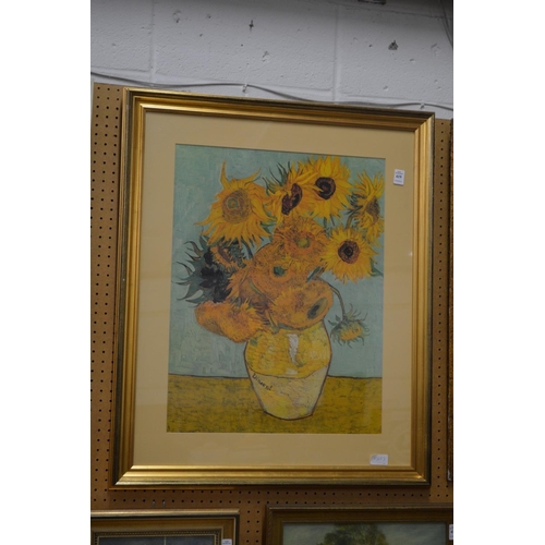 419 - Vincent van Gogh, Sunflowers in a vase, colour print.