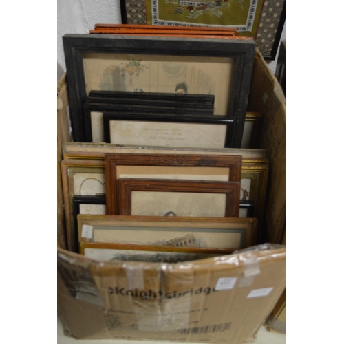 452 - Box of assorted paintings and prints etc.