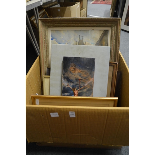 456 - Box of paintings and prints etc.