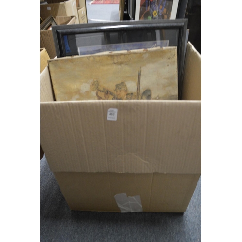 457 - Box of paintings and prints etc.