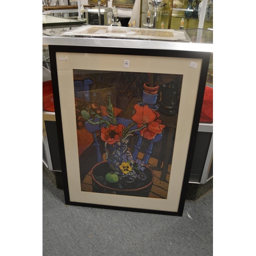 480 - A large colour print depicting flowers in a pot.