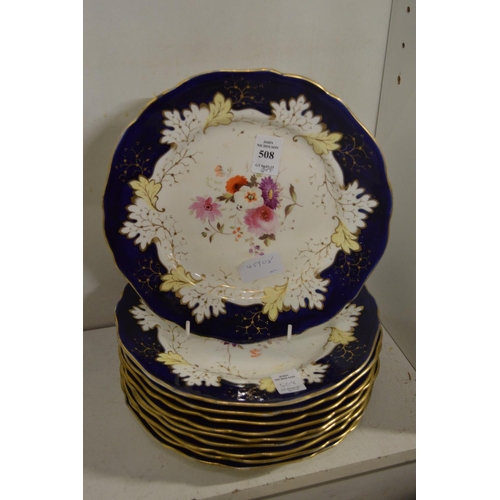 508 - A set of ten floral decorated plates.