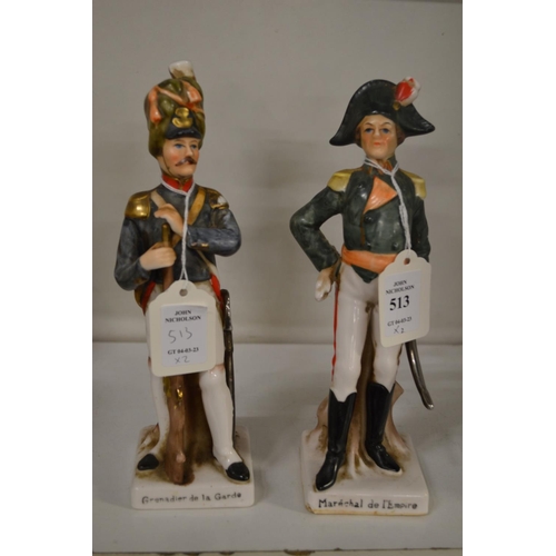 513 - Two porcelain military figures.