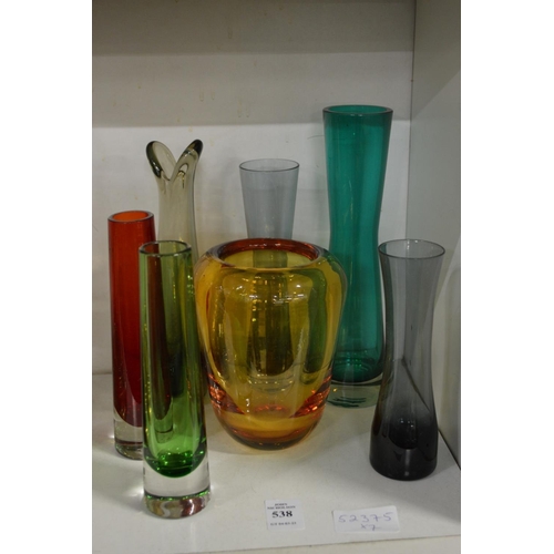 538 - Colourful studio glass vases.