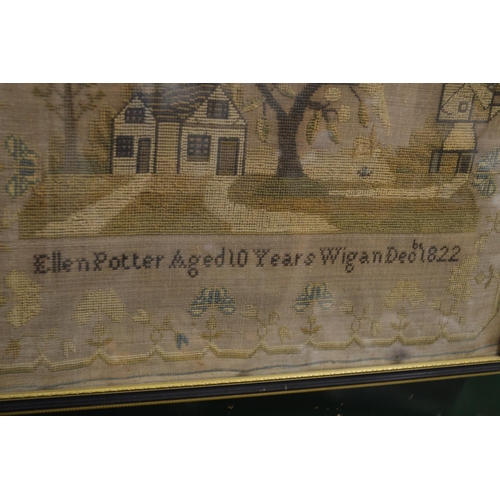 579 - A 19th century sampler signed by Ellen Potter aged 10 years, Wigan, December 1822.