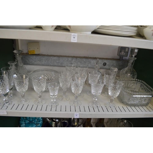 59 - Cut glass drinking glasses, bowls and decanters.