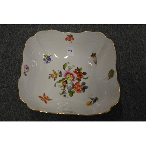 670 - A good large Herend porcelain bowl decorated with fruit and flowers.