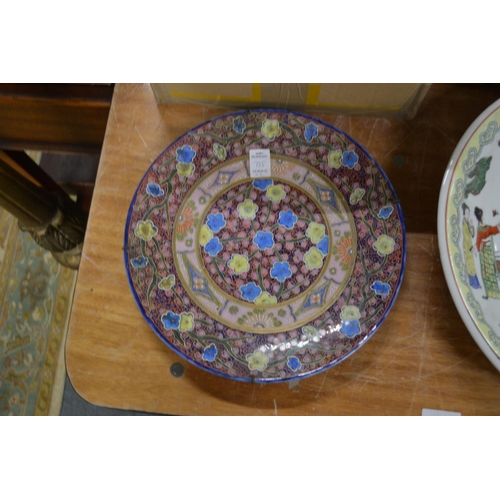 755 - A large Chinese dish and a floral decorated plate.