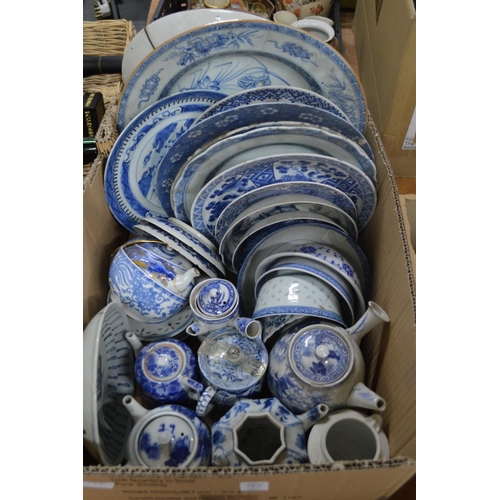 757 - A quantity of Chinese and Japanese blue and white china to include plates, teapots etc.