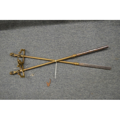 780 - A pair of brass and steel pokers with lion handles.