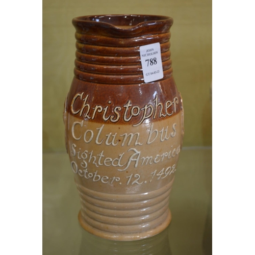 788 - Royal Doulton salt glazed jug commemorating Christopher Columbus.