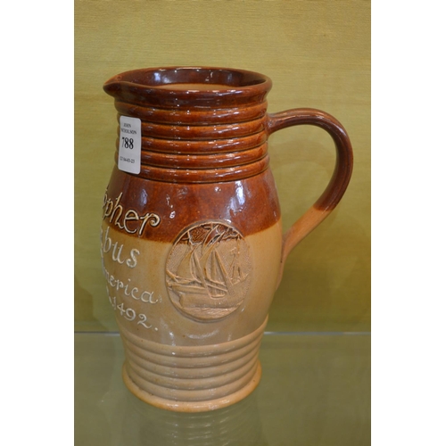 788 - Royal Doulton salt glazed jug commemorating Christopher Columbus.