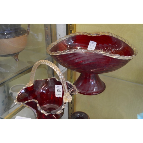 808 - Two ruby glass bowls.