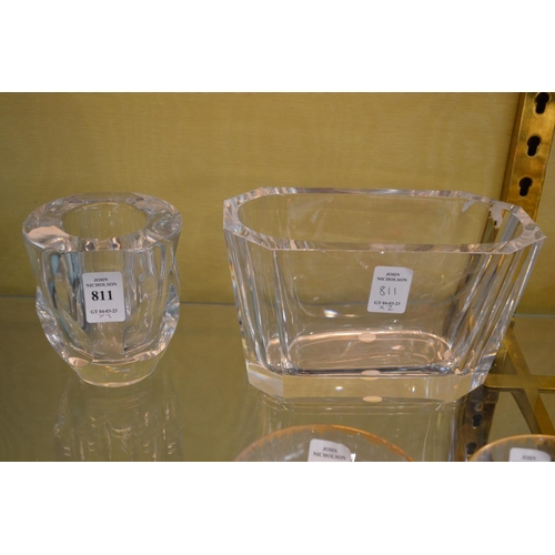 811 - Two heavy glass vases.