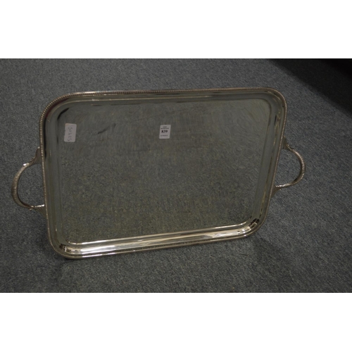 839 - A plated twin handled tray by Mappin and Webb.