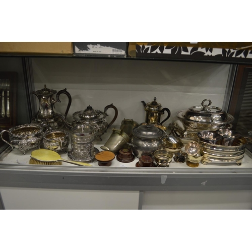 877 - A plated four piece tea service and other items.