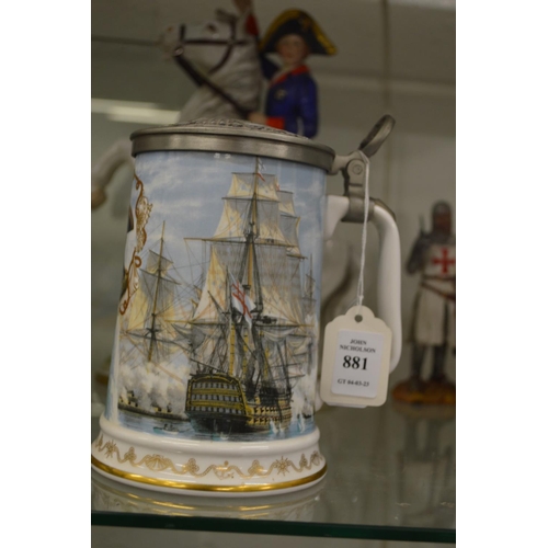 881 - A Royal Worcester tankard depicting Nelson's victory at Trafalgar.