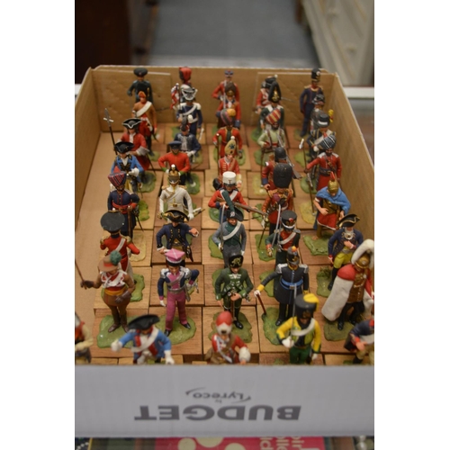 911 - A large collection of miniature military figures on wooden bases.