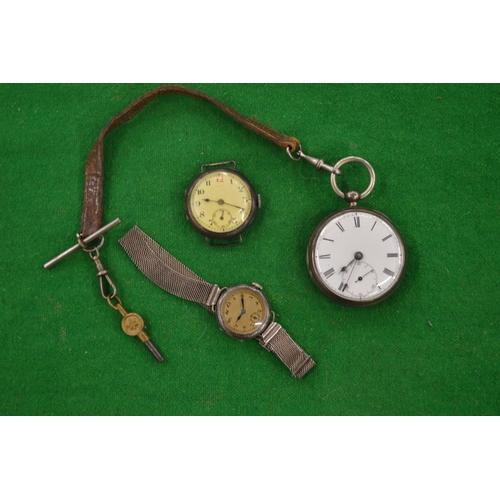 975 - A Gentleman's silver cased pocket watch, a Ladies silver wrist watch with mesh bracelet and another ... 